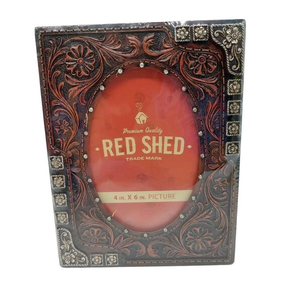 Red Shed Photo Frame 4x6 Brown Silver Floral Oranate READ - Picture 1 of 5